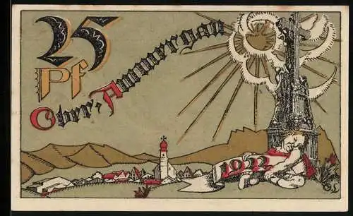 Notgeld Ober-Ammergau 1921, 25 Pfennig, Wegkreuz im Sonnenschein
