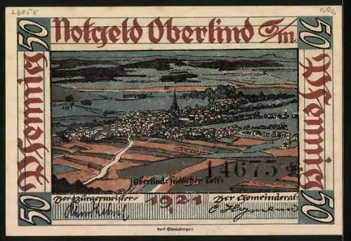 Notgeld Oberlind 1921, 50 Pfennig, Belebte Szene am Markt