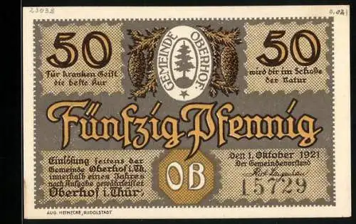 Notgeld Oberhof i. Thür. 1921, 50 Pfennig, Skijöring