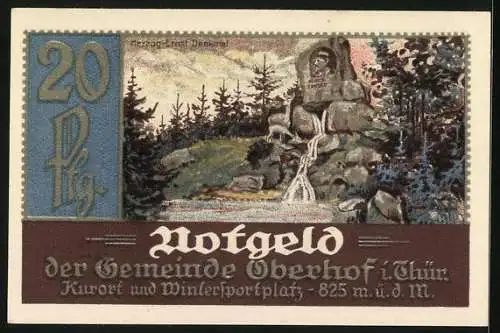 Notgeld Oberhof i. Thür. 1921, 20 Pfennig, Herzog Ernst-Denkmal