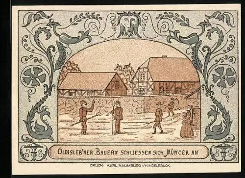 Notgeld Oldisleben a. Kyffh. 1921, 50 Pfennig, Kali-Mühle Wilhelm Ernst, Bauern schliessen sich Müncer an