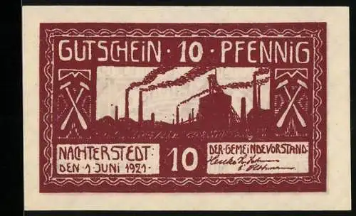 Notgeld Nachterstedt 1921, 10 Pfennig, Das Industriegebiet