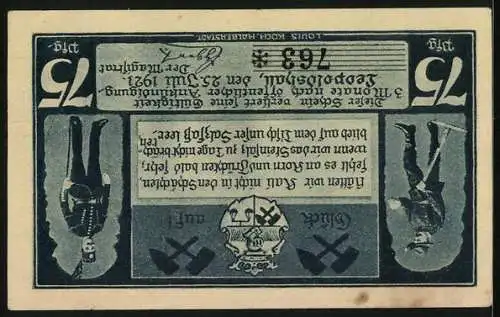 Notgeld Leopoldshall 1921, 75 Pfennig, Hängebank