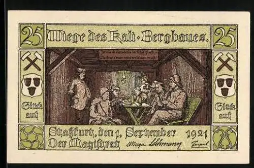 Notgeld Stassfurt 1921, 25 Pfennig, Bergmänner in der Pause
