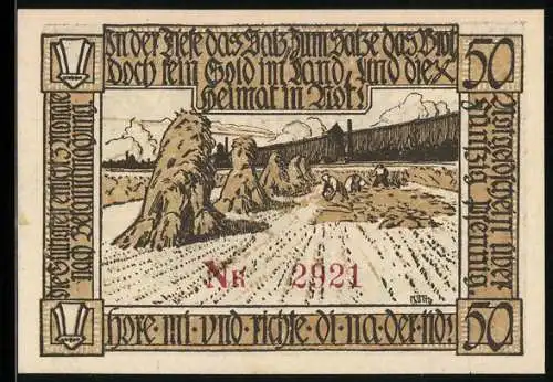 Notgeld Gross Salze 1921, 50 Pfennig, Pferde ziehen Salzfelsen