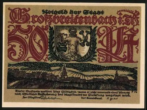 Notgeld Grossbreitenbach i. Thüringen, 50 Pfennig, Glasbläser bei der Arbeit