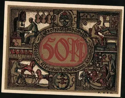 Notgeld Grossbreitenbach i. Thüringen, 50 Pfennig, Spielzeugherstellung