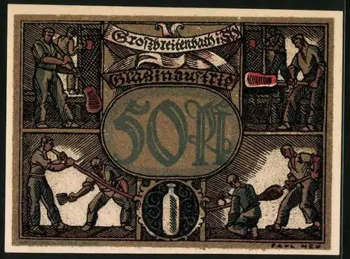 Notgeld Grossbreitenbach i. Thüringen, 50 Pfennig, Die Glasindustrie