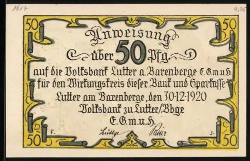Notgeld Lutter am Barenberge 1920, 50 Pfennig, Im Lager der Kaiserlichen nach der Schlacht