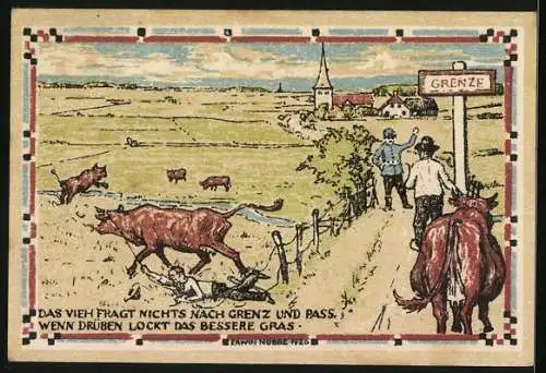 Notgeld Lutzhöft in Angeln 1920, 50 Pfennig, Rinder rennen über die Grenze