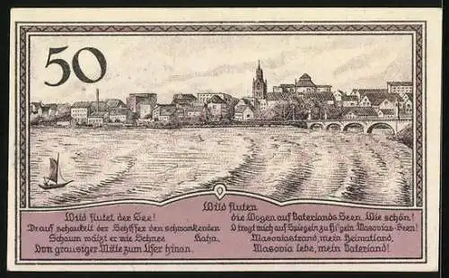 Notgeld Lyck /Masuren 1920, 50 Pfennig, Ortsansicht vom See aus