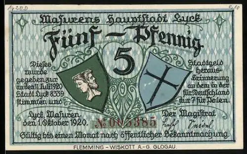 Notgeld Lyck /Masuren 1920, 5 Pfennig, Der stürmische See