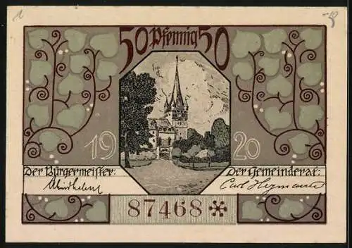Notgeld Oberlind 1920, 50 Pfennig, Blick auf die Kirche