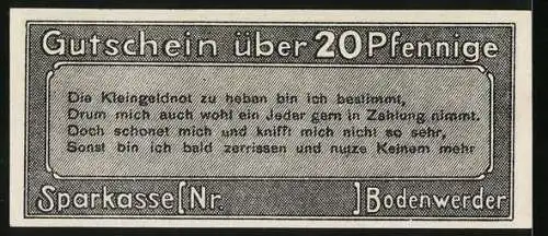 Notgeld Bodenwerder 1920, 20 Pfennig, Stadtwappen, Männchen im Mond