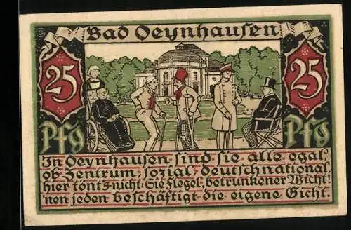 Notgeld Bad Oeynhausen, 25 Pfennig, Männer bei einer Konversation, Rathaus