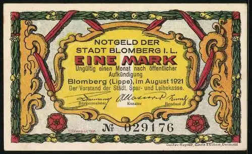 Notgeld Blomberg 1921, 1 Mark, Drei Wanderer