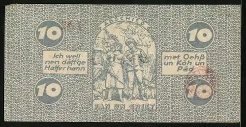 Notgeld Köln 1921, 10 Pfennig, J. v. Werth Statue, Abschied Jan un Griet