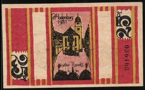 Notgeld Hachenburg 1921, 25 Pfennig, Alter Markt mit Kirche