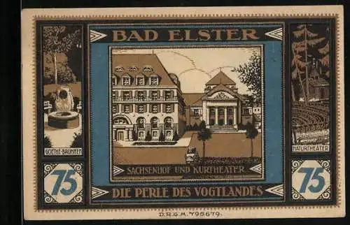 Notgeld Bad Elster, 75 Pfennig, Sachsenhof und Kurtheater