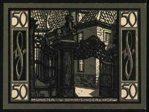 Notgeld Münster 1921, 50 Pfennig, Stadtwappen, Schmisinger Hof