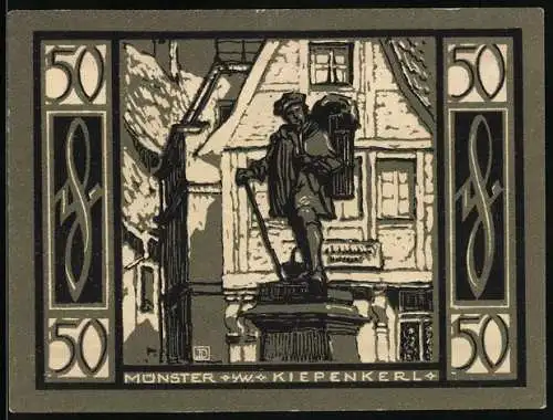 Notgeld Münster 1921, 50 Pfennig, Kiepenkerl, Stadtwappen