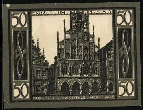 Notgeld Münster 1921, 50 Pfennig, Rathaus, Stadtwappen