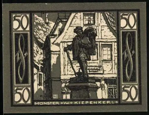 Notgeld Münster 1921, 50 Pfennig, Statue Kiepenkerl