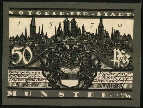 Notgeld Münster 1921, 50 Pfennig, Statue Kiepenkerl