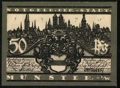 Notgeld Münster 1921, 50 Pfennig, Offenes Tor zum Schmisinger Hof