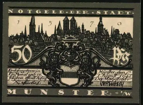 Notgeld Münster 1921, 50 Pfennig, Blick auf Lamberti