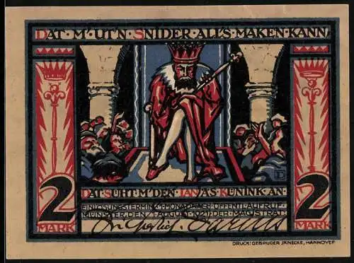 Notgeld Münster 1921, 2 Mark, König auf seinem Thron