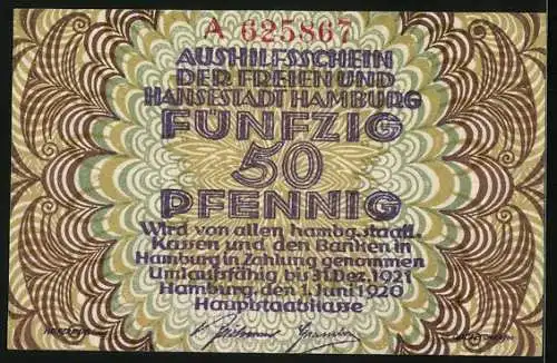 Notgeld Hamburg 1920, 50 Pfennig, Löwen mit Stadtwappen