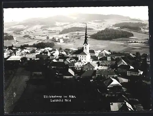 AK Ulrichsberg im Mkr., Teilansicht mit Kirche, Fliegeraufnahme