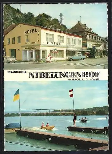 AK Marbach a. d. Donau, Strandhotel Nibelungenhof, Bootssteg