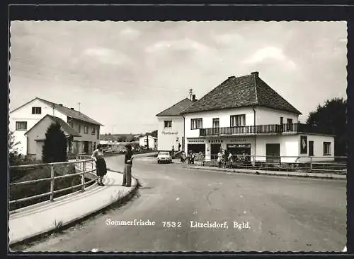 AK Litzelsdorf /Bgld., Strassenpartie mit Halper Kaufhaus