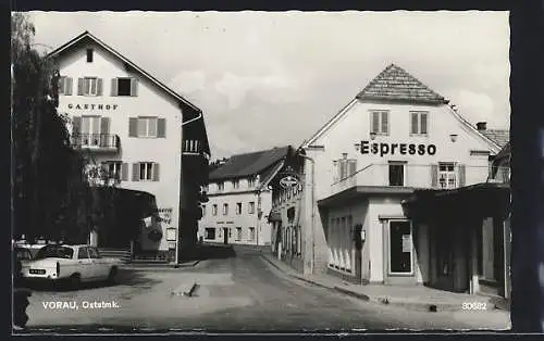 AK Vorau, Strassenansicht mit Gasthof