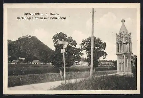 AK Hainburg an der Donau, Dreieckiges Kreuz mit Schlossberg