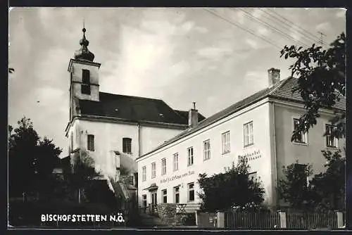 AK Bischofstetten /N.Ö., Gasthof f. u. E. Senger, Kirche