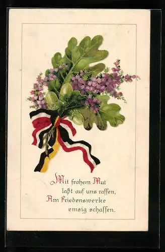 AK Eichenblatt und Blumenstrauss gebunden mit den Farben vom Zweibund