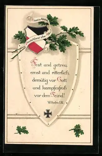 AK Eisernes Kreuz, Reichsfarben-Wappen, Text von Wilhelm I. R.