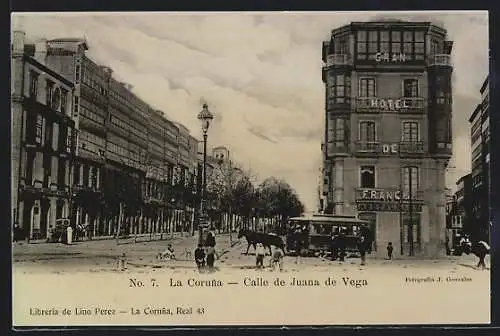AK La Coruna, Calle de Juana de Vega, Gran Hotel de France