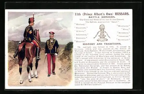AK Soldaten des britischen Regiments 11th (Prince Albert`s Own) Hussards, History and Traditions