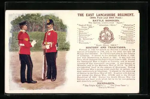 Künstler-AK J. McNeill: The East Lancashire Regiment, Uniformen