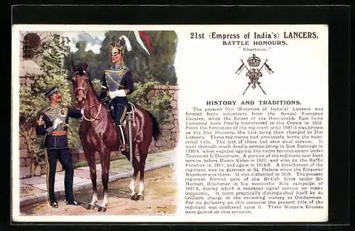 Künstler-AK 21st Empress of India`s Lancers, Battle Honours, Khartoum