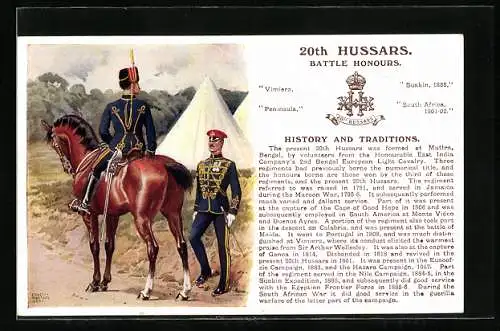 Künstler-AK Soldaten des britischen Regiments 20th Hussars, History and Traditions