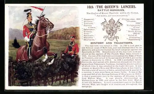 Künstler-AK Ernest Ibbetson: 16th Queens Lancers, Uniformen