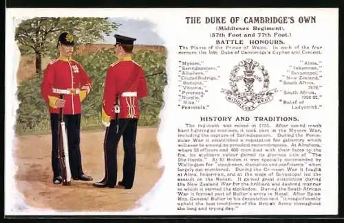 AK The Duke of Cambridge`s Own, Battle Honours, Britische Soldaten in Uniformen
