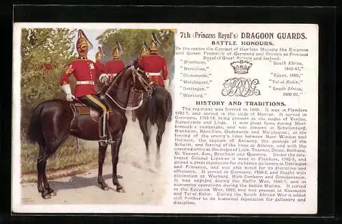 Künstler-AK 7th Princess Royal`s Dragoon Guards, Uniformen, Battle Honours
