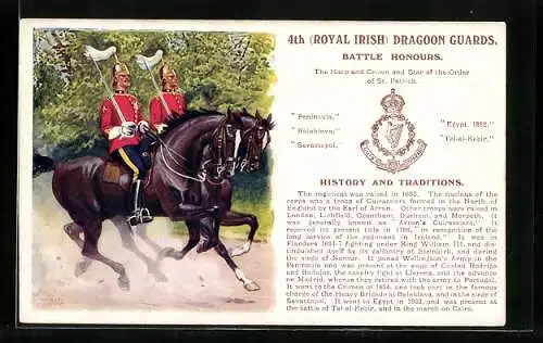 AK 4th Royal Irish Dragoon Guards, Battle Honours, Britische Soldaten in Uniformen zu Pferde