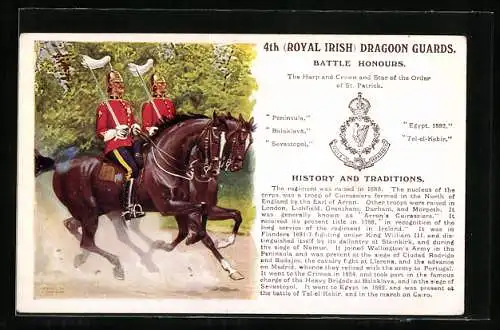 Künstler-AK 4th Royal Irish Dragoon Guards, Soldaten am Gallopieren
